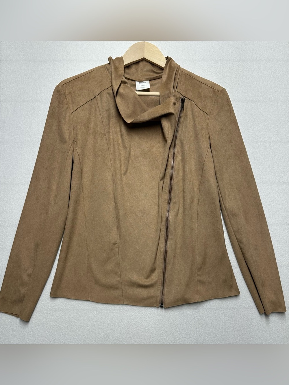 MOTE Women’s Medium Faux Suede Moto Jacket Tan Asymmetrical Zip